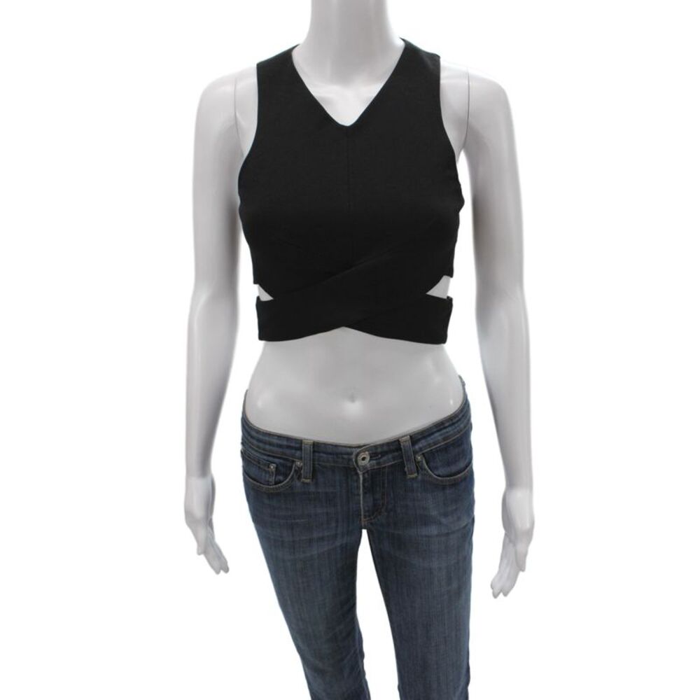 N/Nicholas Womens Cropped Black V-Neck Tank Sleeveless Rayon Size 4